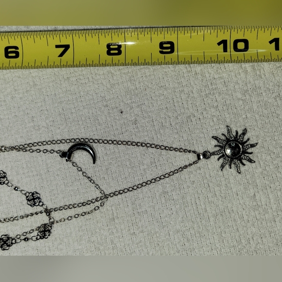 Fashion Jewelry Silver Necklace Sun and Moon Three strand chain one clasp - Picture 6 of 8
